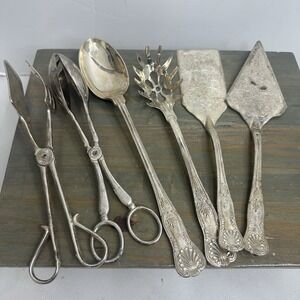 Lot 6 Vintage Silver Plate International Silver Co + Misc Cake Server Spoon Fork